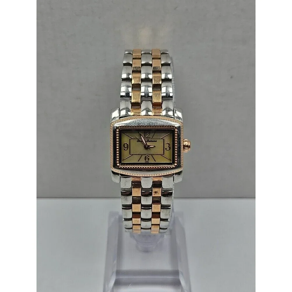 Tommy Bahama Womens Swiss MOP Tank Watch Rose Gold Silver Tone New Battery Dress